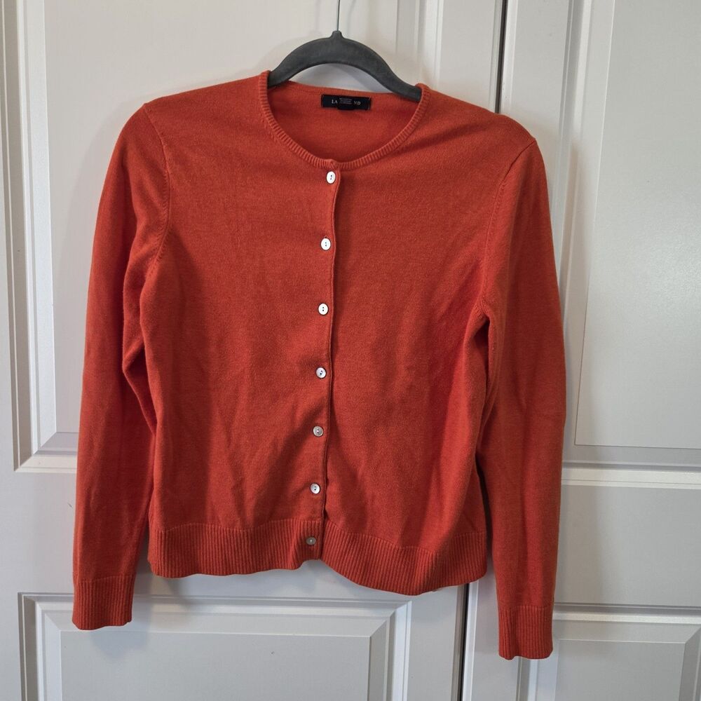 Lands’ End Orange Crewneck Cardigan Sweater Women's Size Small